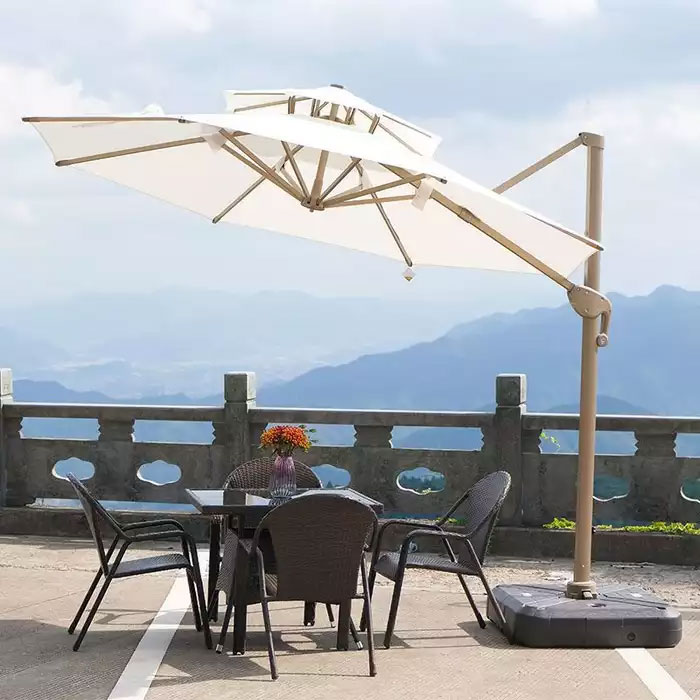Dù Hòa Phát lệch tâm tròn 3m xoay 360 hợp kim nhôm màu trắng