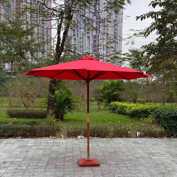 Ô dù Hòa Phát chính tâm cán gỗ 3m màu đỏ
