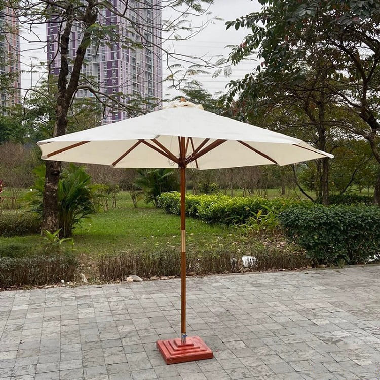 Ô dù Hòa Phát chính tâm cán gỗ 3m màu kem